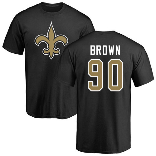Men New Orleans Saints Black Malcom Brown Name and Number Logo NFL Football #90 T Shirt->new orleans saints->NFL Jersey